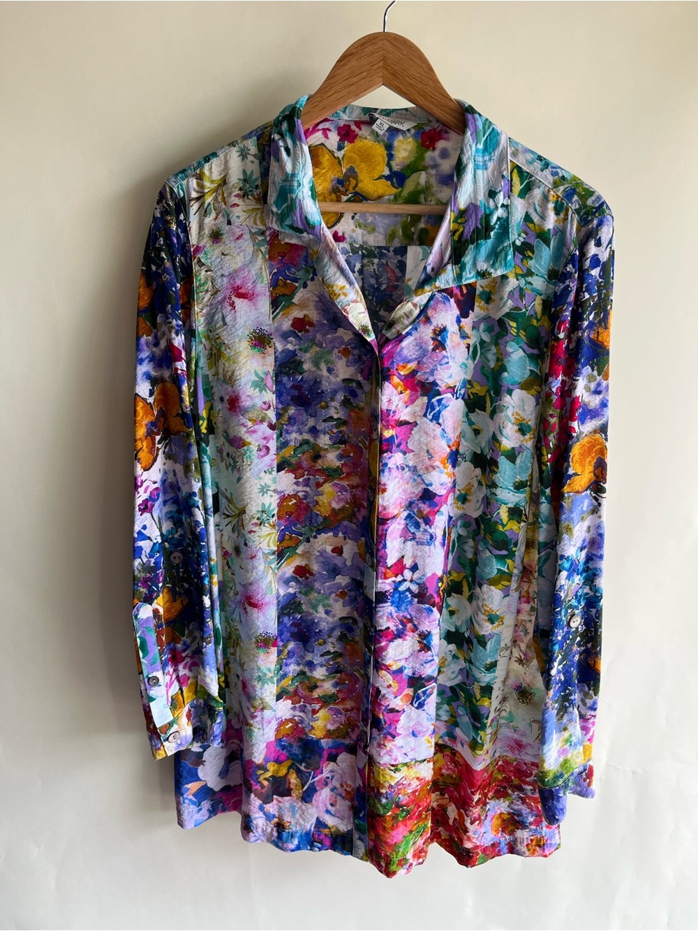 John Mark Watercolor Floral Button Up Shirt Wire Collar Shapeable Sz XL Tunic